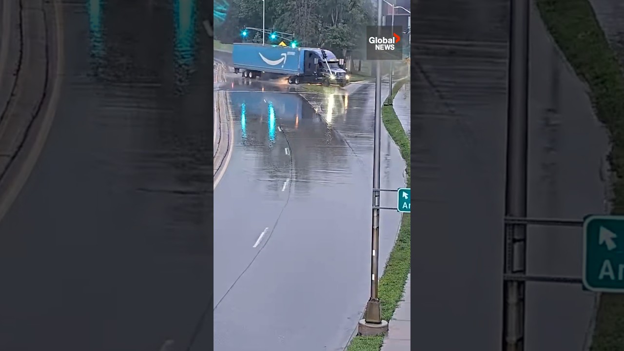 Amazon semi-truck loses control, careens off road in Iowa