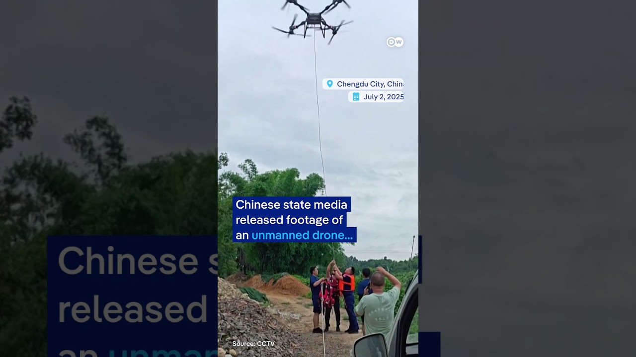 Drone rescues man from flooded river in China | DW News