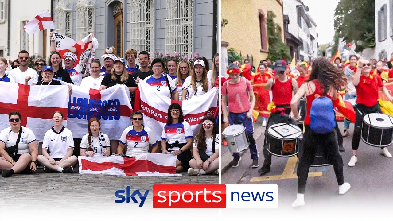 England and Spain fans take over Basel ahead of Euros final