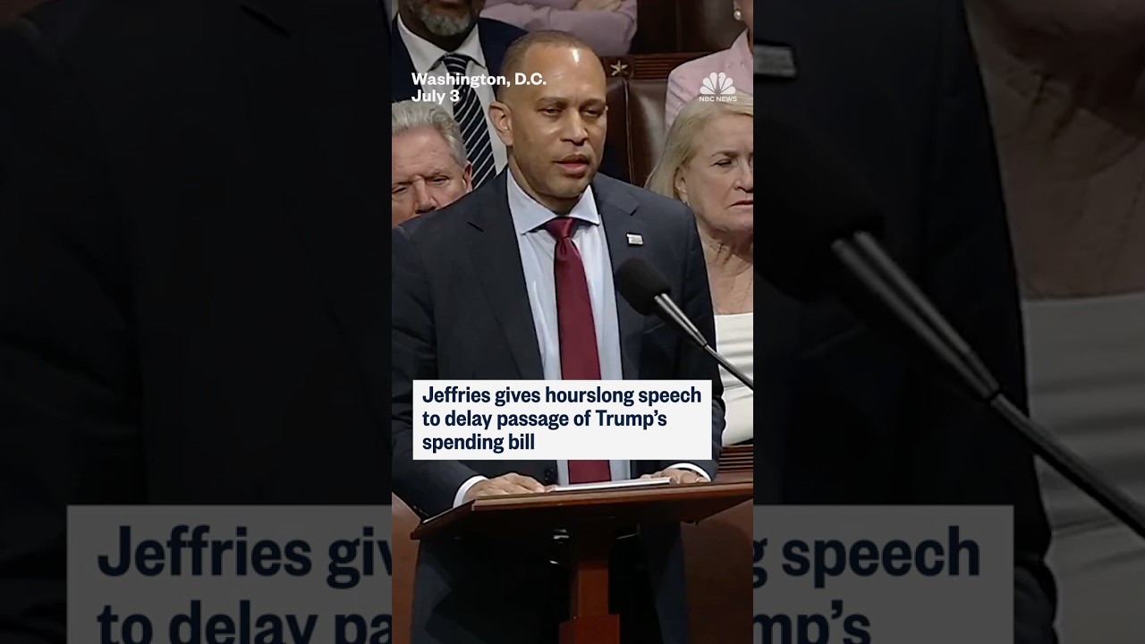 Jeffries gives hourslong speech to delay passage of Trump’s spending bill