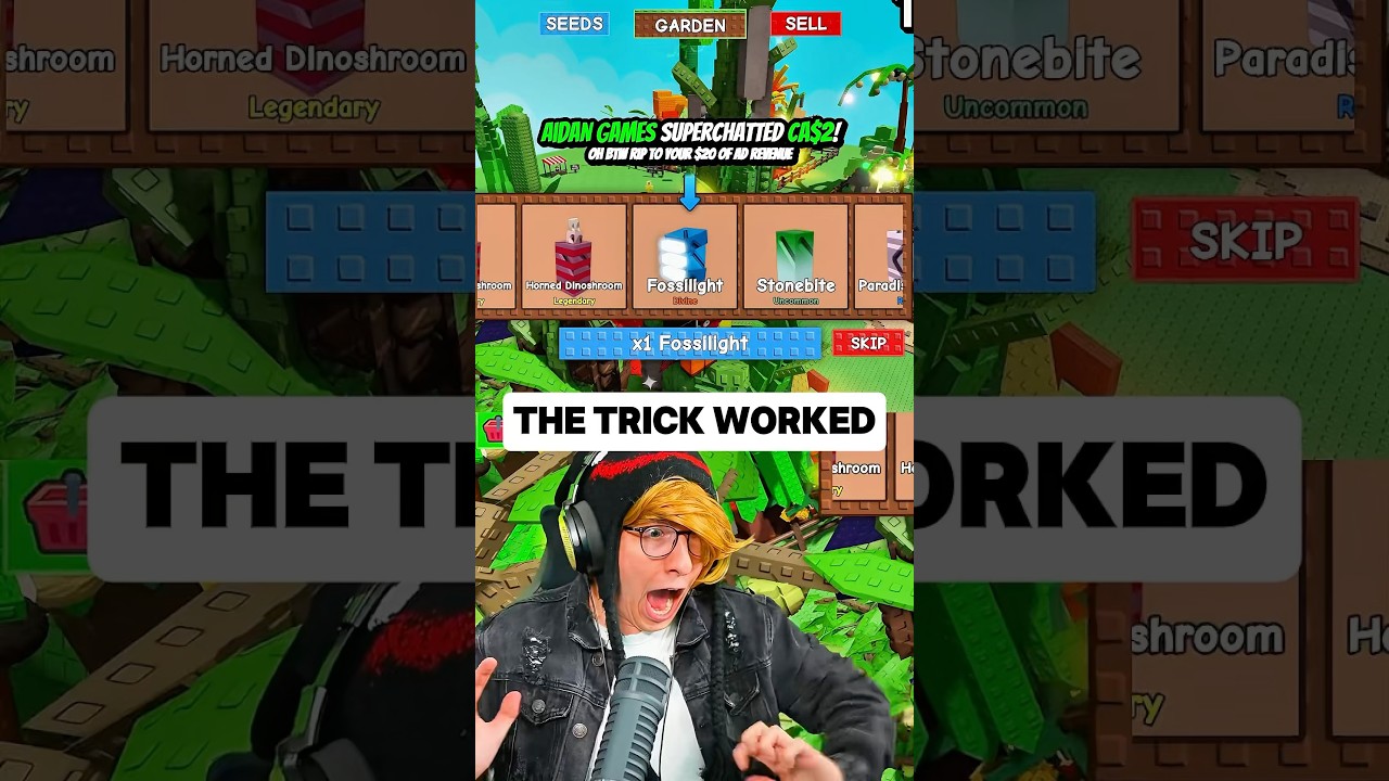 KreekCraft Gets Fossilight in Roblox Grow a Garden