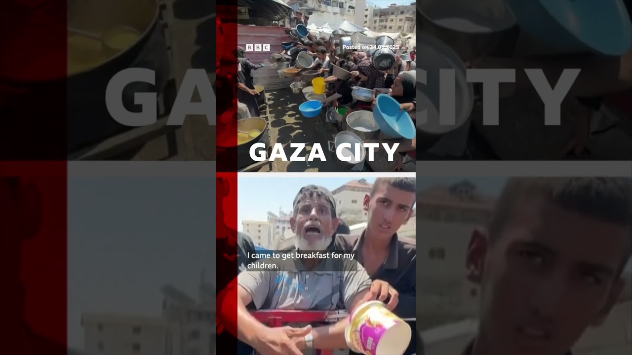 Palestinians queue at Gaza soup kitchen. #Gaza #Israel #BBCNews