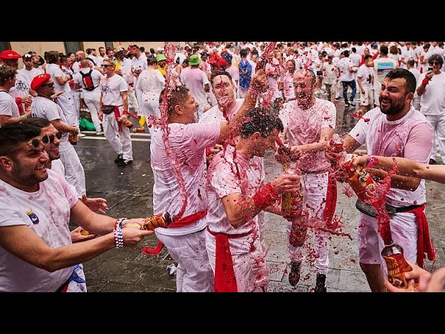 Spain’s San Fermin bull-running festival begins with a firework blast looking to ‘Free Palestine’