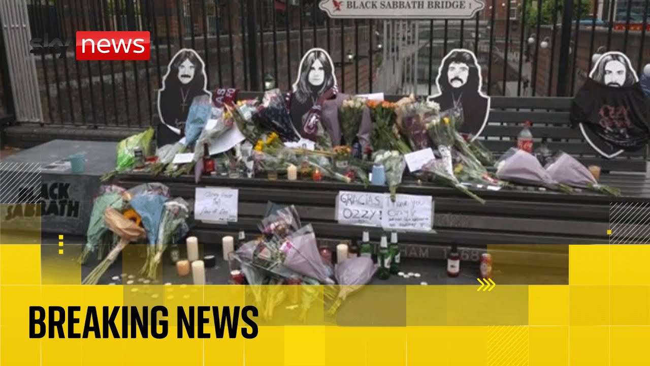 Tributes paid to Ozzy Osbourne at Black Sabbath Bridge in Birmingham