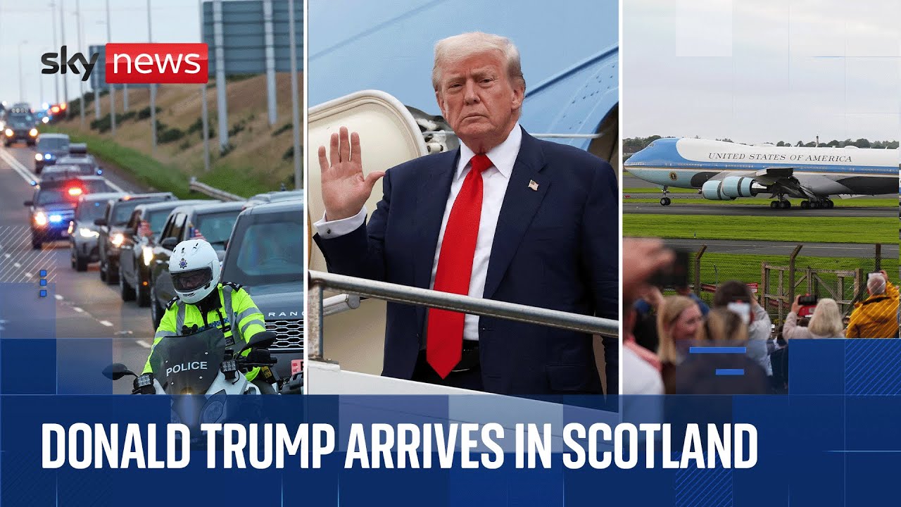 Trump lands in Scotland for four-day visit | Sky News coverage