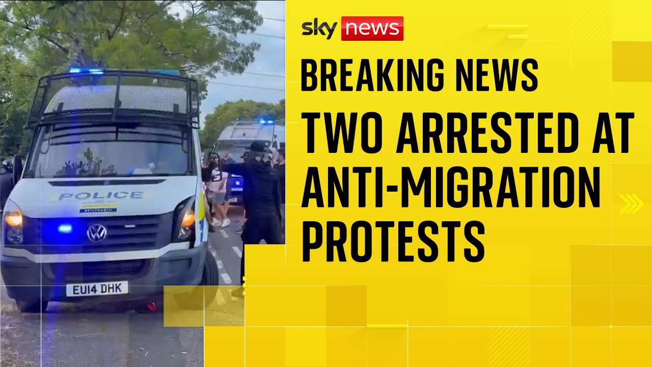 Two arrested after police officers are attacked at anti-migration protests in Essex