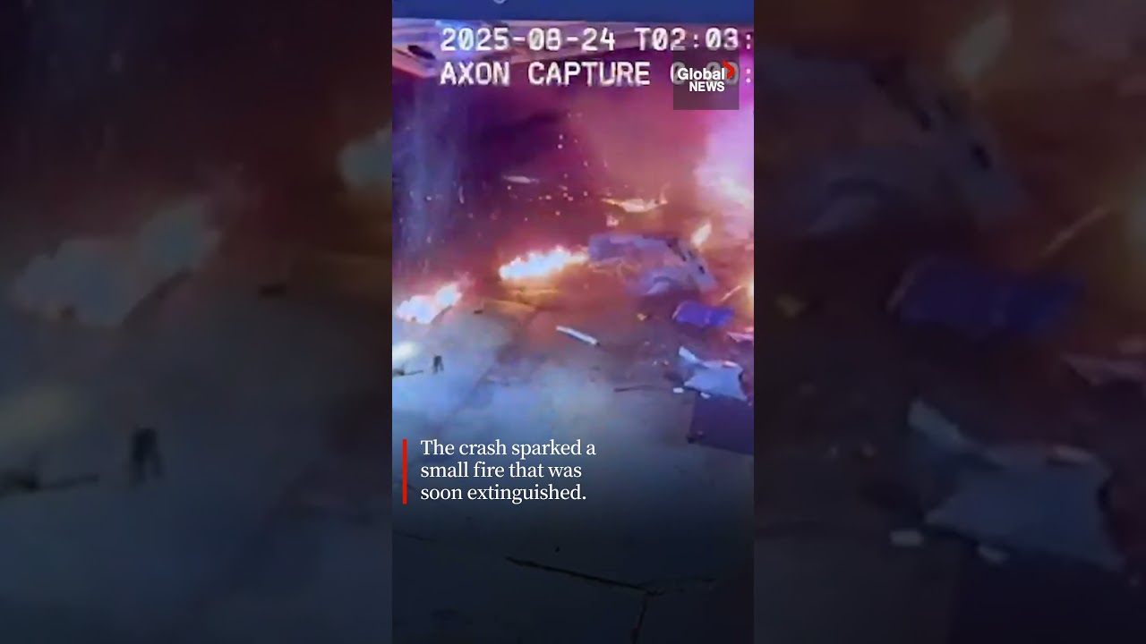 CCTV captures fiery moment stolen vehicle smashes into fuel pump