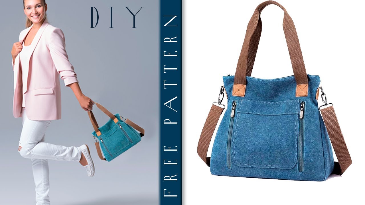 DIY Shoulder Bag from cloth making at home tutorial FREE PATTERN Tote bag with pockets