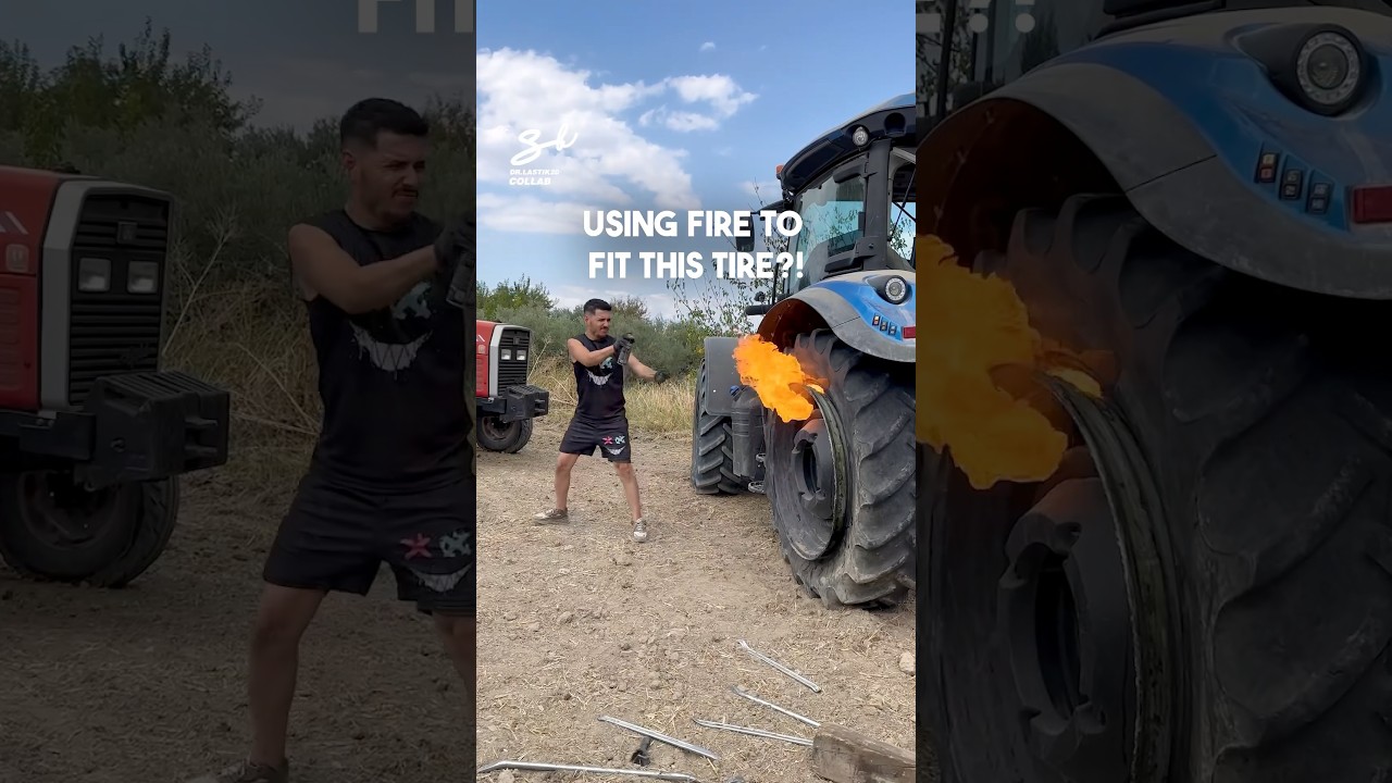 Fitting A Tire With Fire! 🔥 #tractors #fire #vehicles