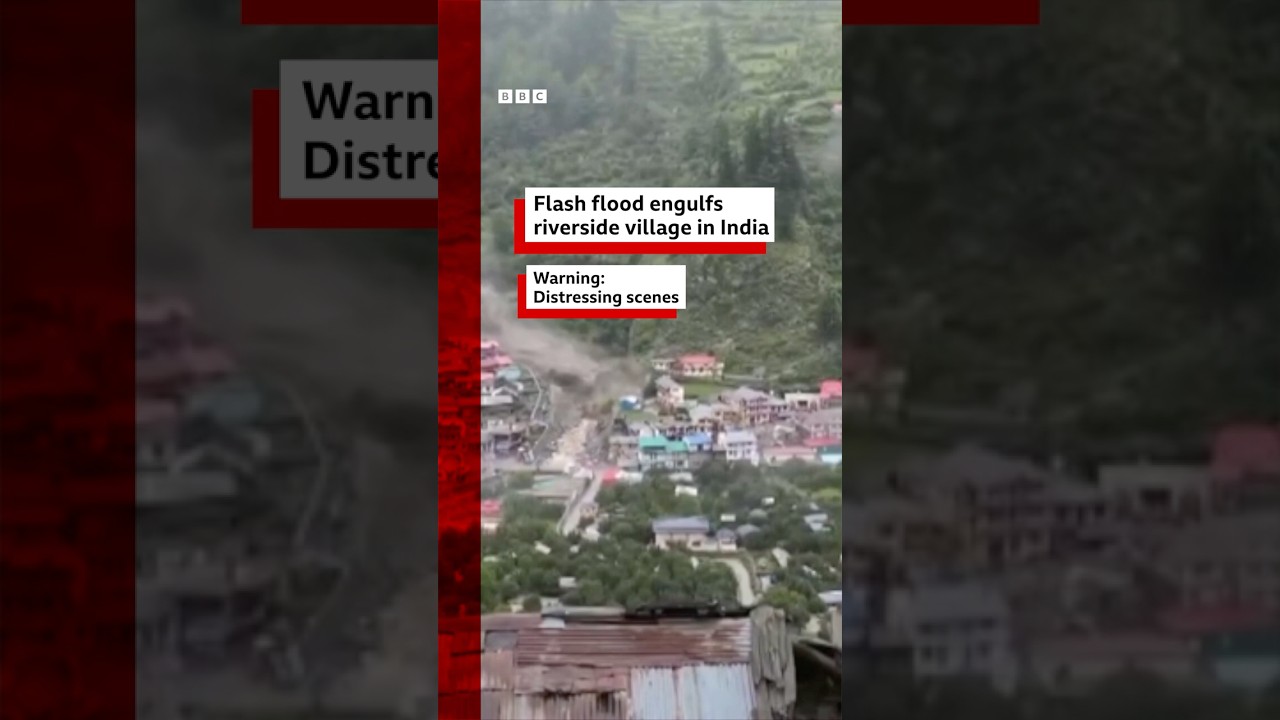 Flash flood engulfs riverside village in India. #India #ExtremeWeather #BBCNews