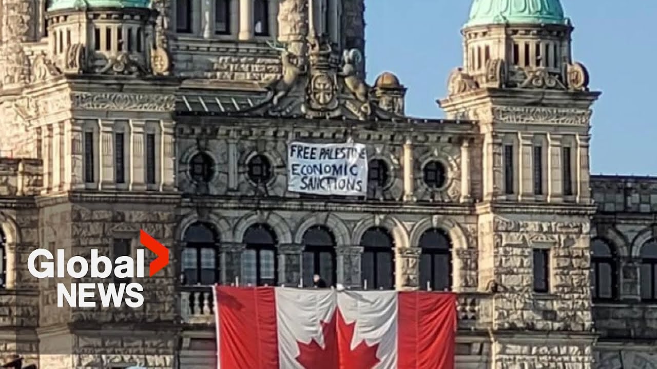 “Free Palestine” protest banner on BC legislature at centre of “security breach”