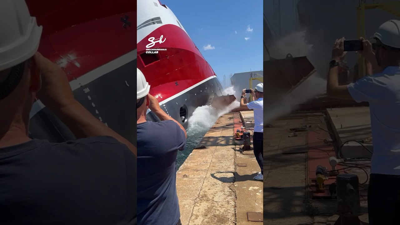 Launching Ship Into Sea! 🛳️ #ship #boat #sea