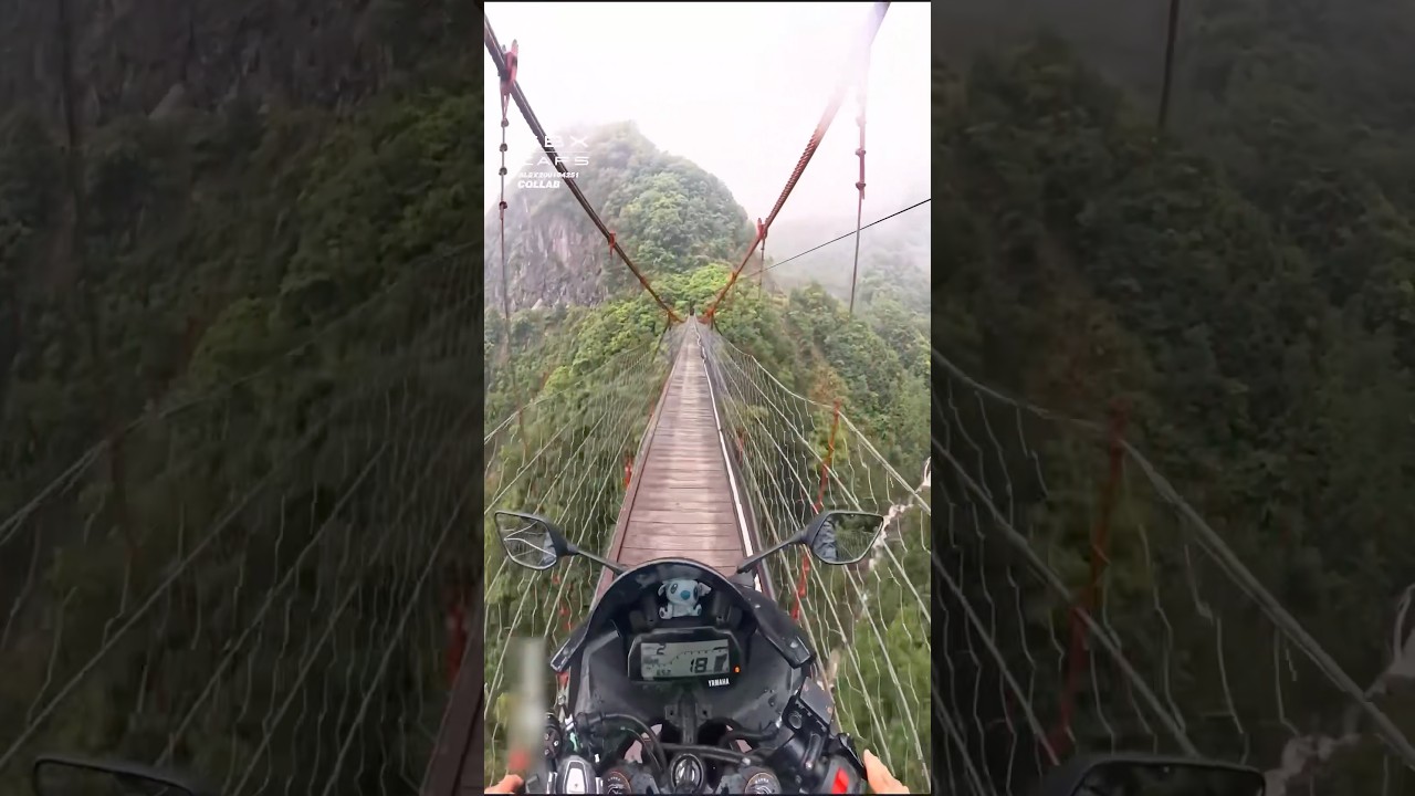 Riding Motorbike On A Suspension Bridge! 🫣 #bikes #motorbikes #motorcyc