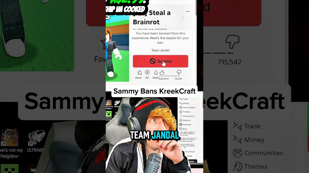 sammy bans kreekcraft in steal a brainrot