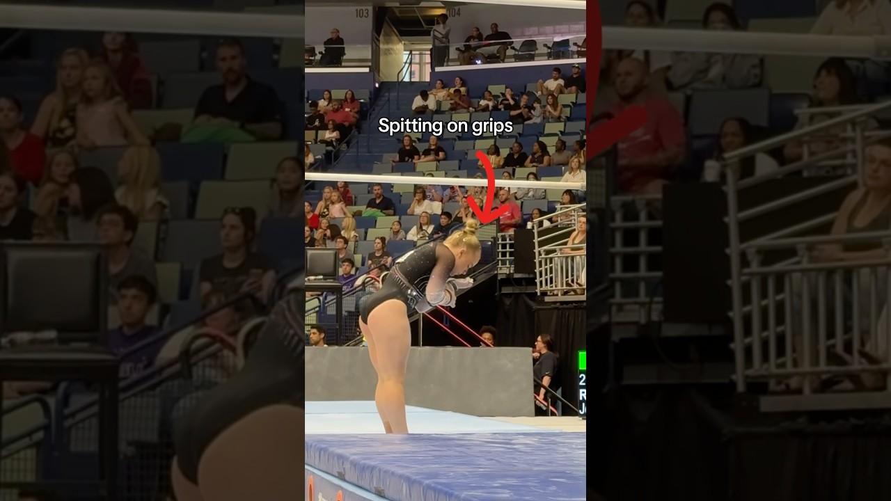 Why gymnasts spit on grips 🤔 #gymnasts #gymnastics #spit #olympics #olympic #fails #fail #sports