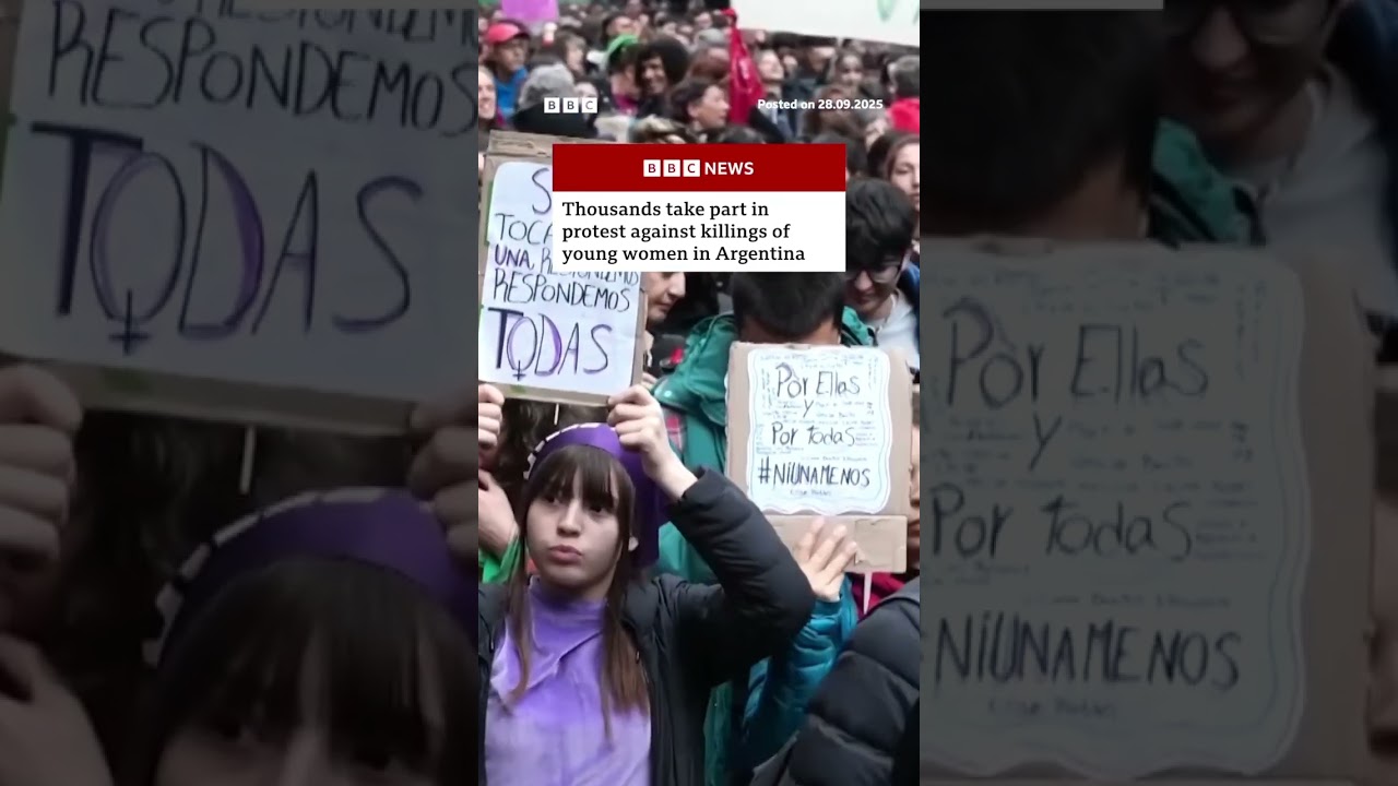 Anti-femicide protest takes place in Buenos Aires. #BBCNews
