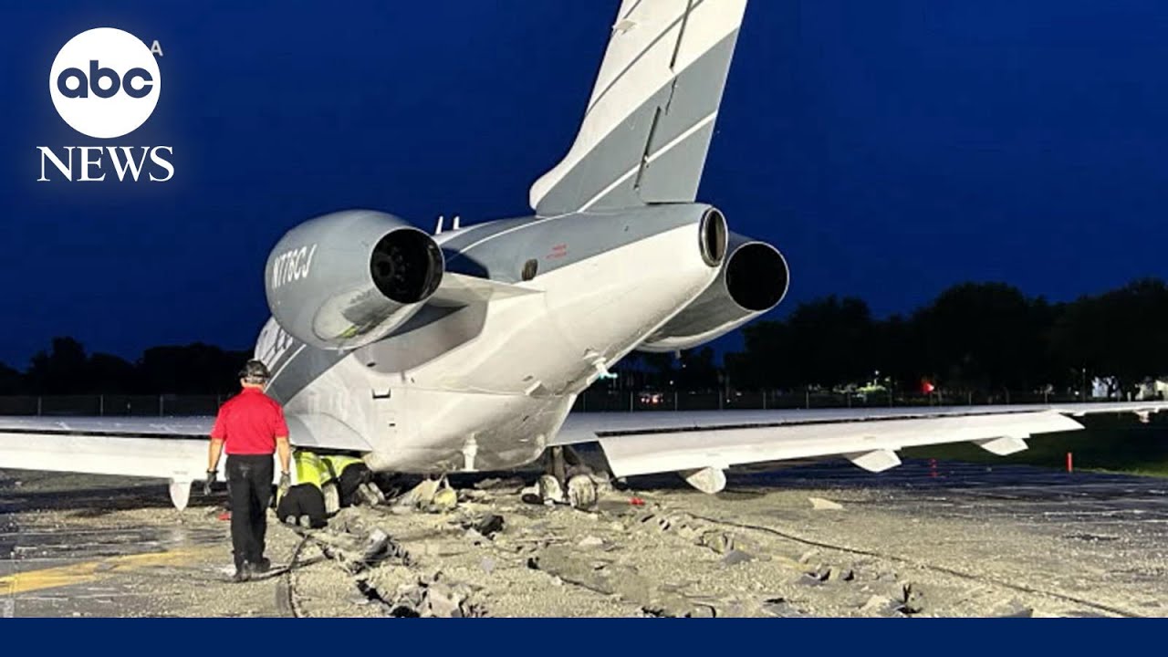 Bombardier jet overshoots runway near busy road