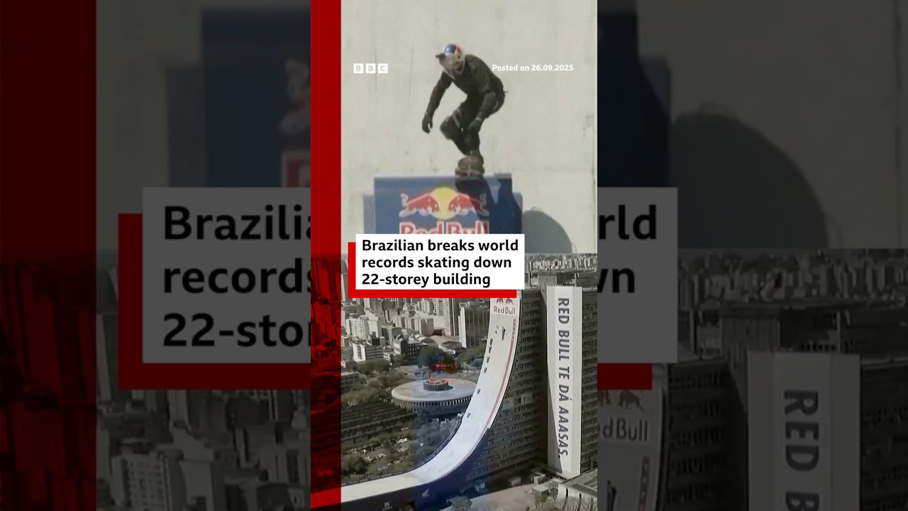 Brazilian breaks world records skating down 22-storey building. #GuinnessWorldRecords #BBCNews