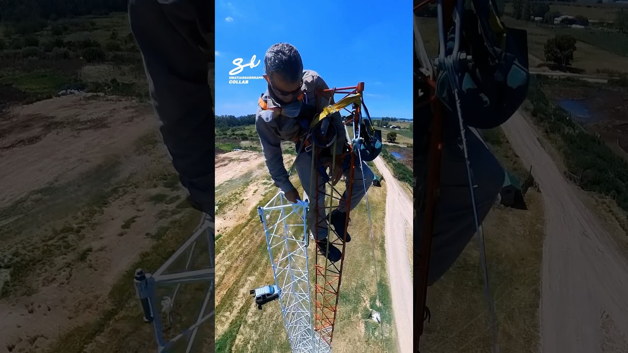 Installing A Telephone Mast By Hand! 😱 #jobs #dangerous #extreme