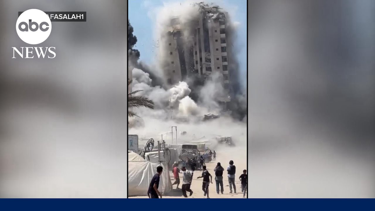 Israel levels high-rise tower in Gaza adjacent to Palestinian civilian encampment