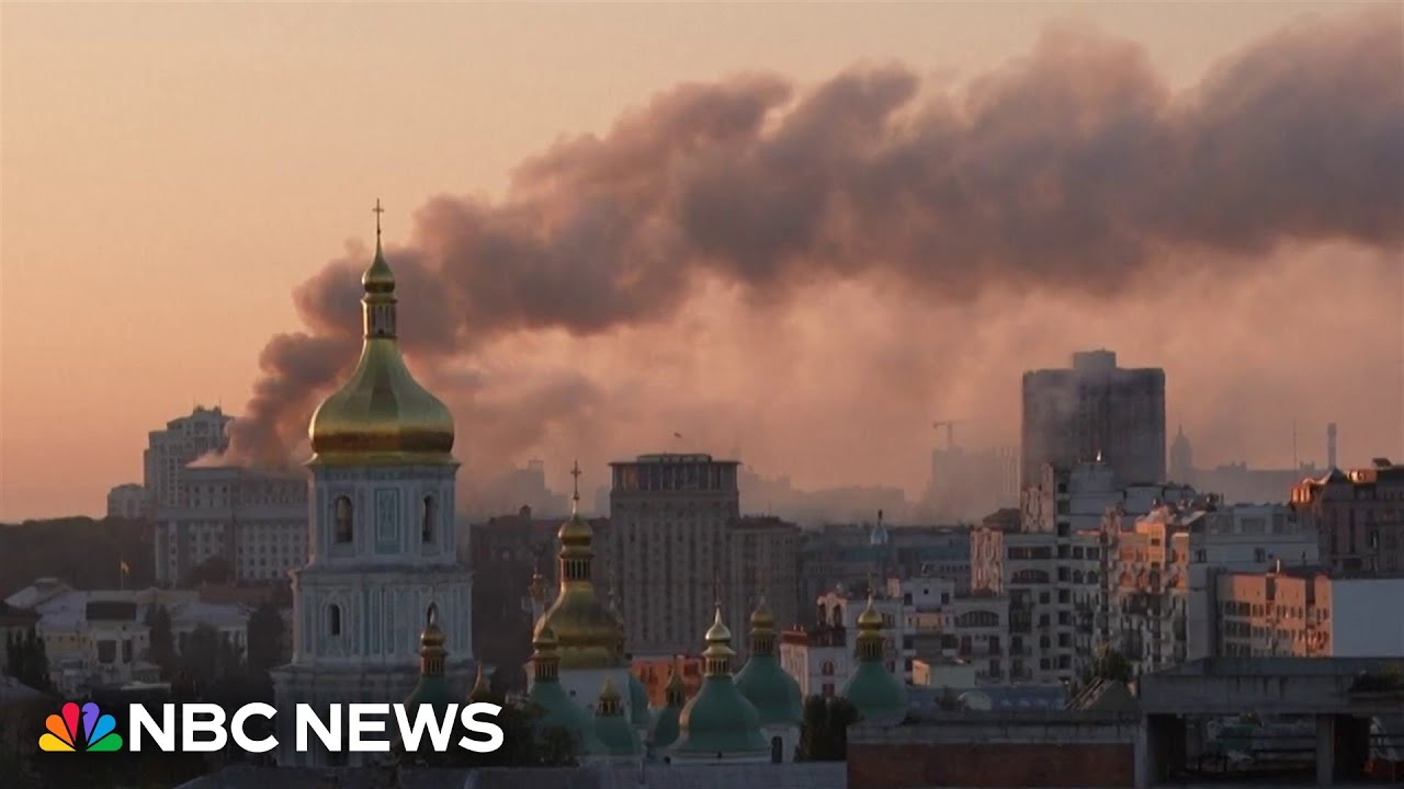 Russia’s largest air attack on Ukraine sets fire to main government building