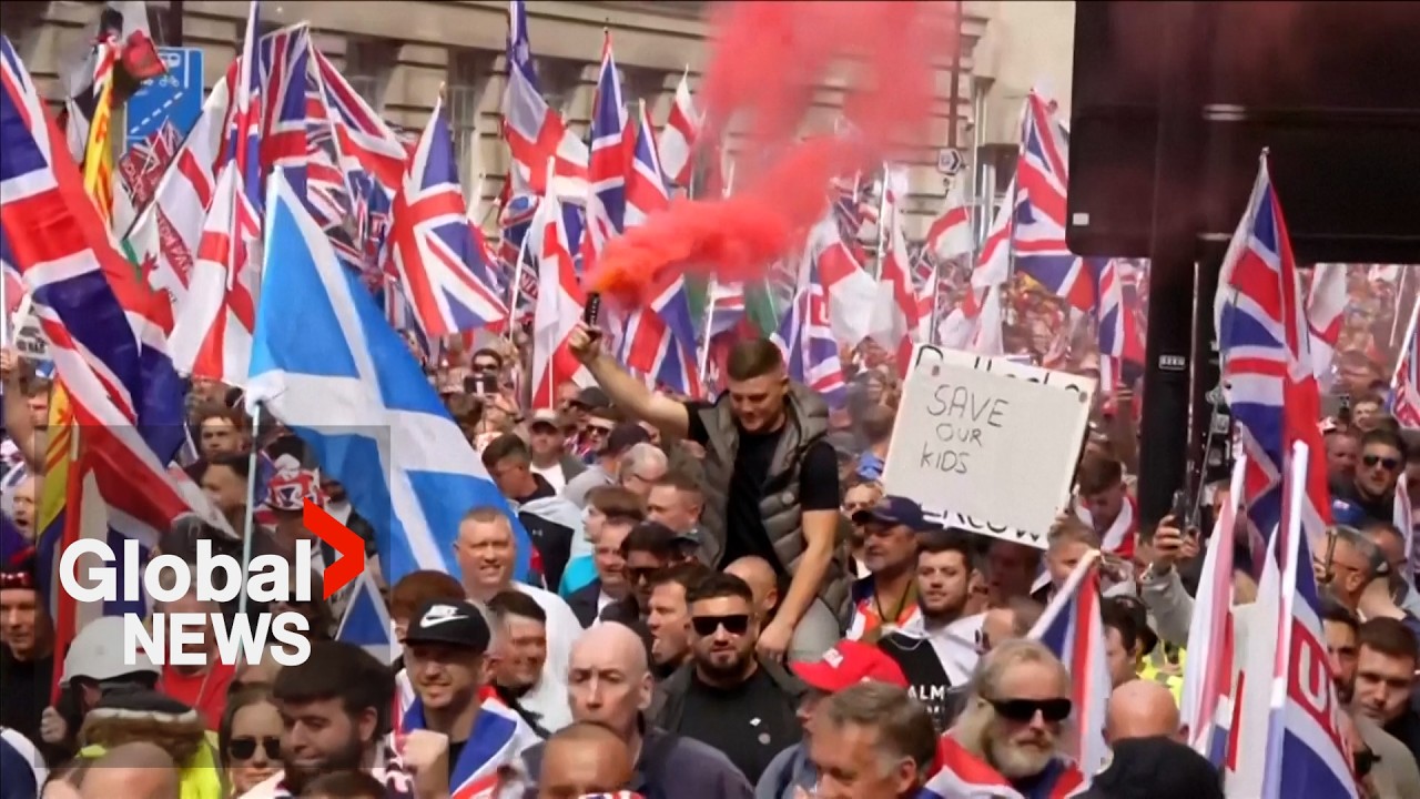 Thousands join anti-immigration rally in London as counter-protesters gather
