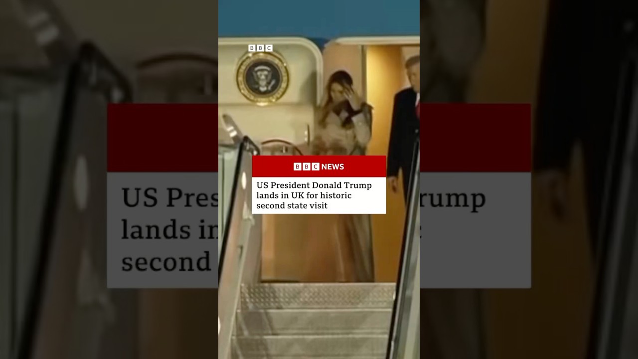 US President Donald Trump lands in UK for historic second state visit. #BBCNews