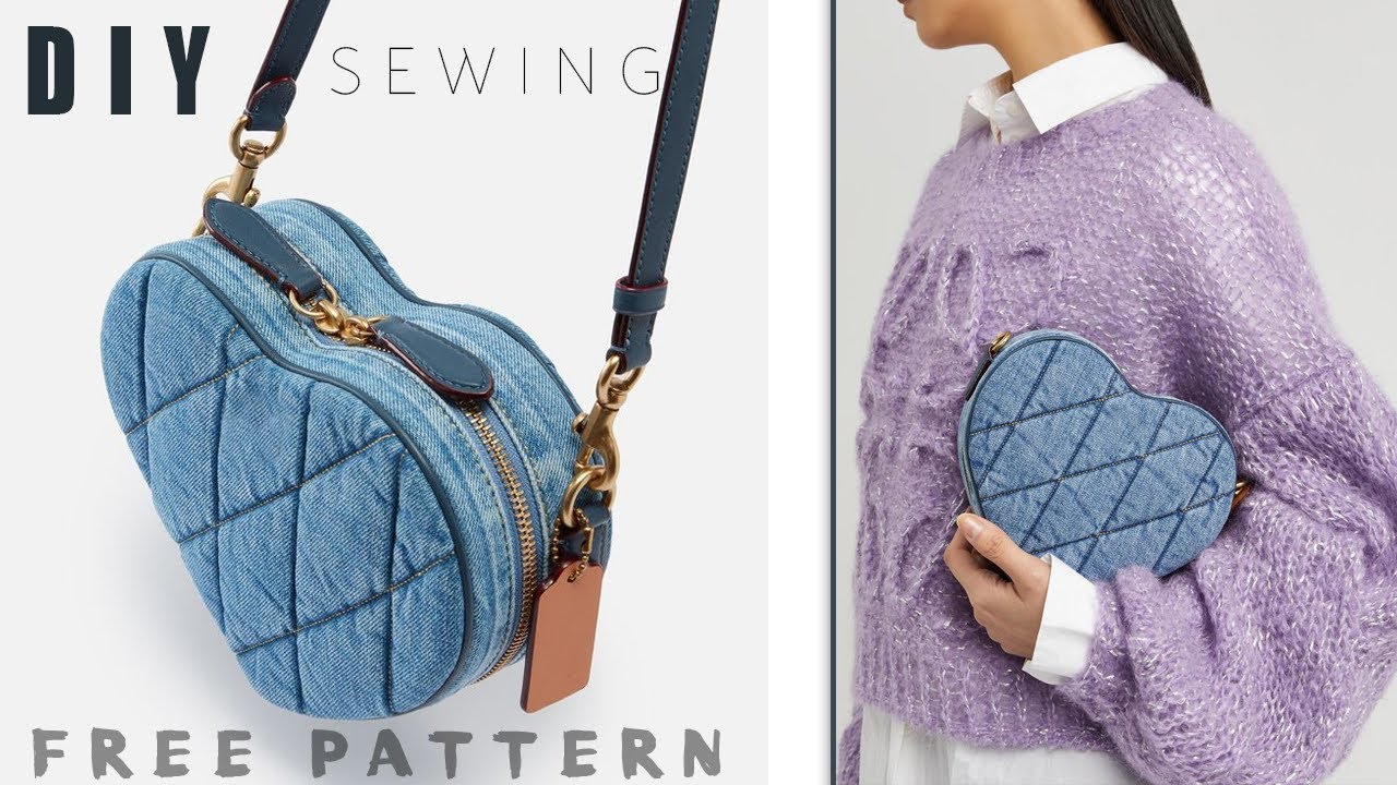 DIY Heart Denim Jeans purse bag from cloth sewing at home 👝 Zipped Trendy Bag ✅ Free pattern