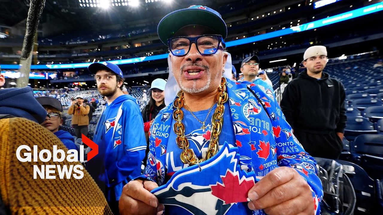 Fans gather at Nathan Phillips Square for Toronto Blue Jays watch party