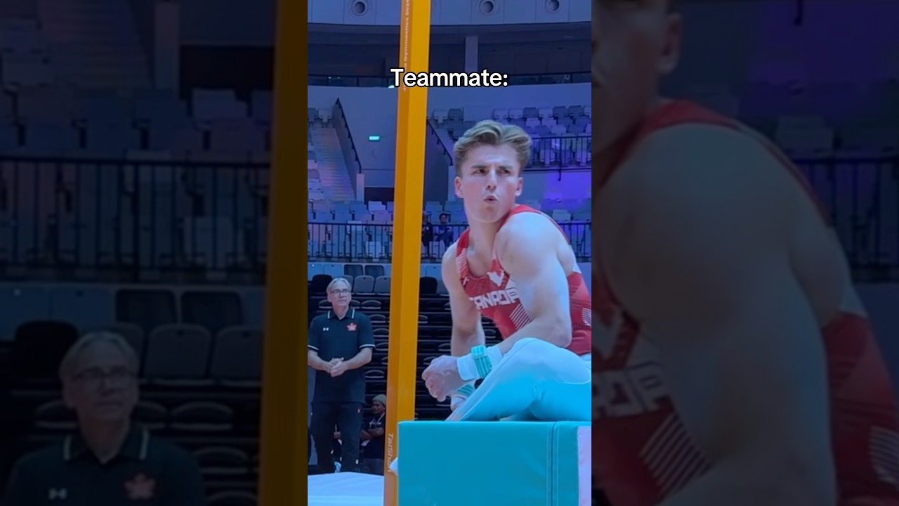 His teammate: 😯 (William Emard CANADA) #gymnastics #gymnast #olympics #canada #sports #rings #stick