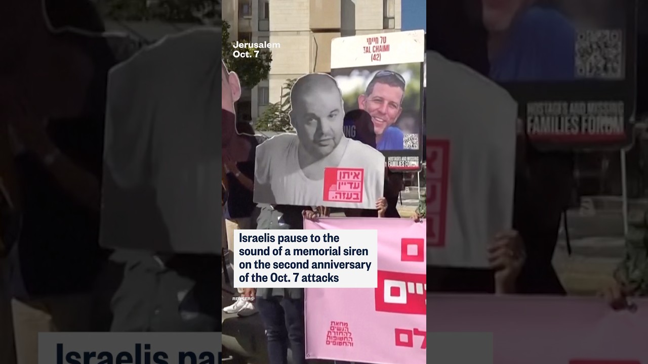 Israelis pause to the sound of memorial siren on Oct. 7 second anniversary