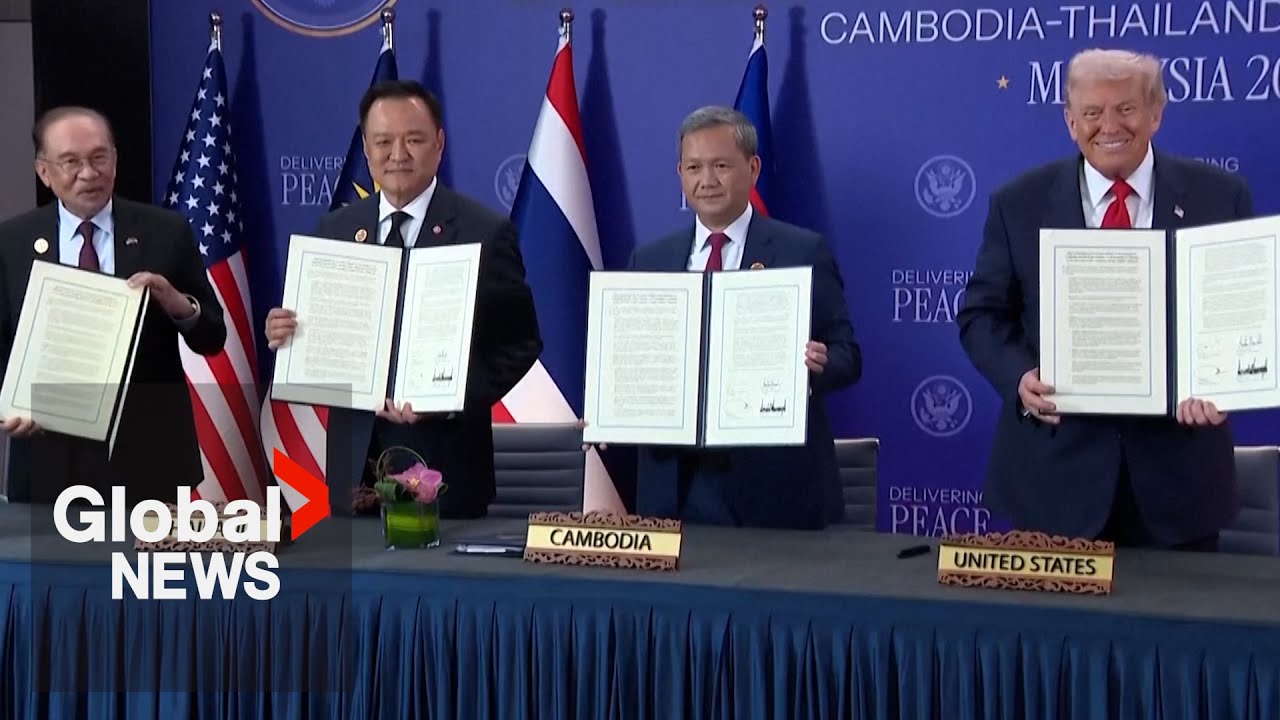 “It’s something that I’m good at,” says Trump as Thailand, Cambodia sign ceasefire deal