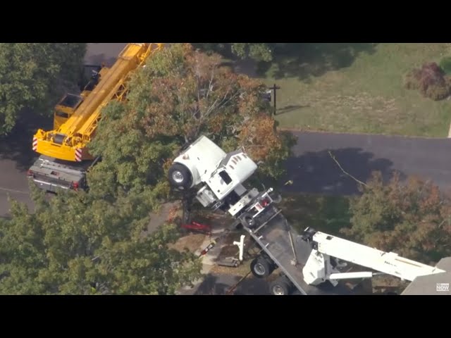 SKYFOX: Crane truck collapses into home in New Jersey