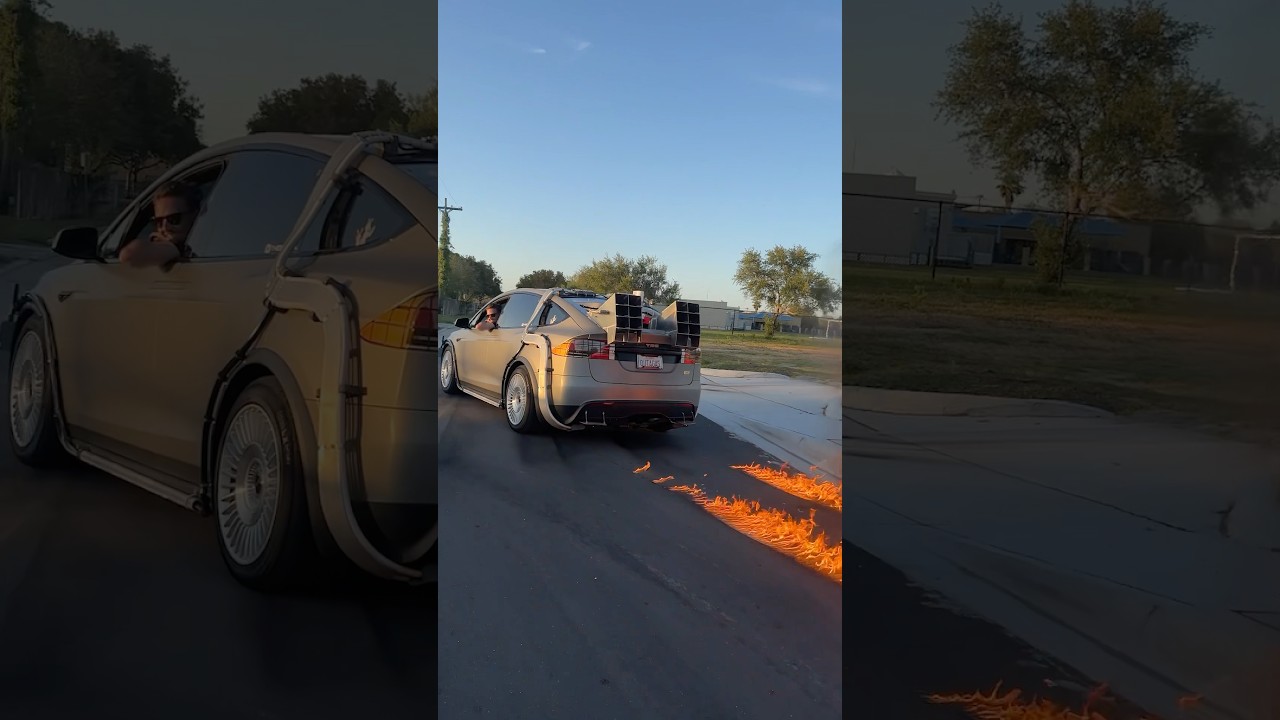 The World’s First Fire Breathing Tesla! 🔥 ​⁠@sbxcars  #tesla #fire #backtothefuture