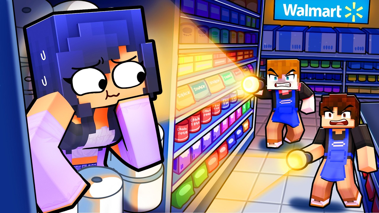 24 HOURS at WALMART In Minecraft!