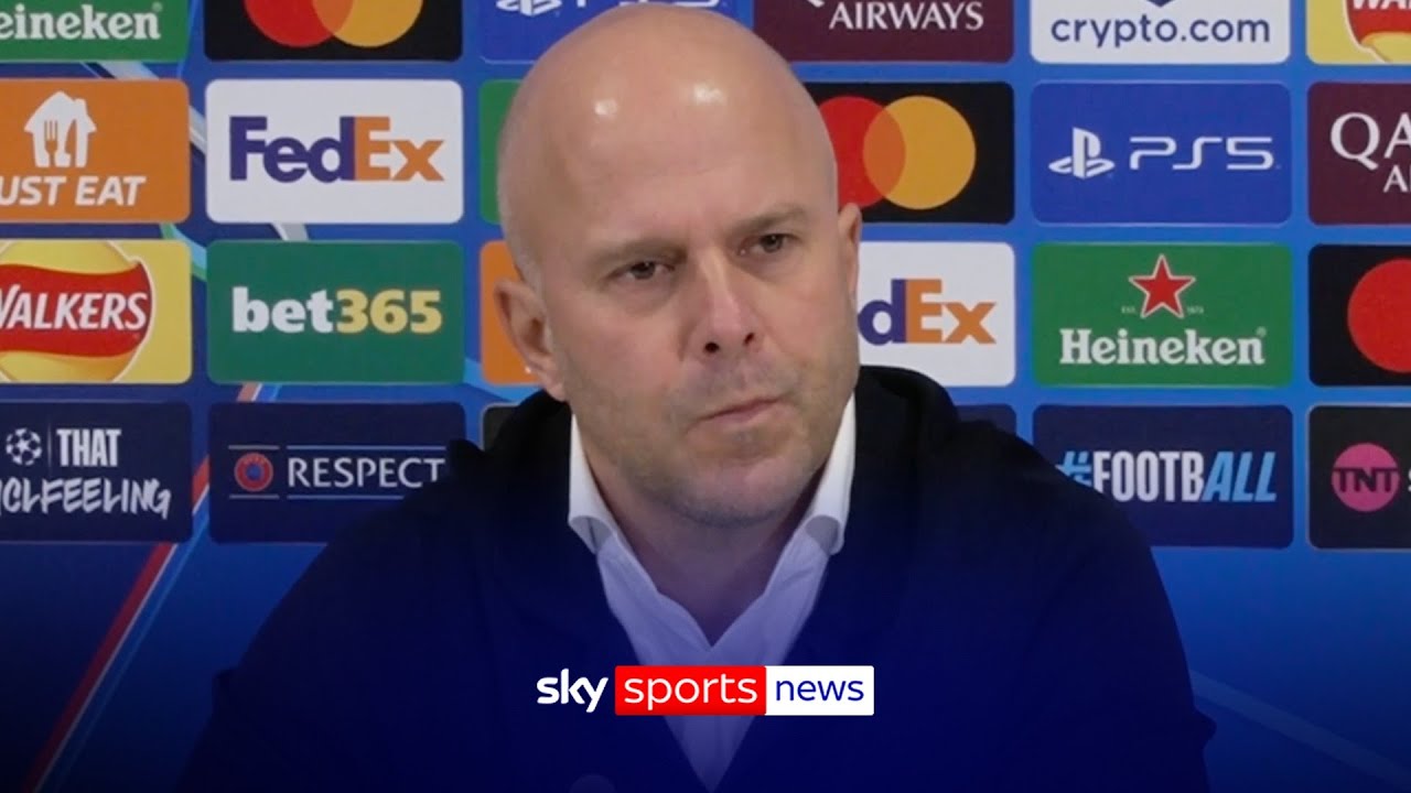 Arne Slot reacts to Liverpool’s 4-1 defeat to PSV in the Champions League