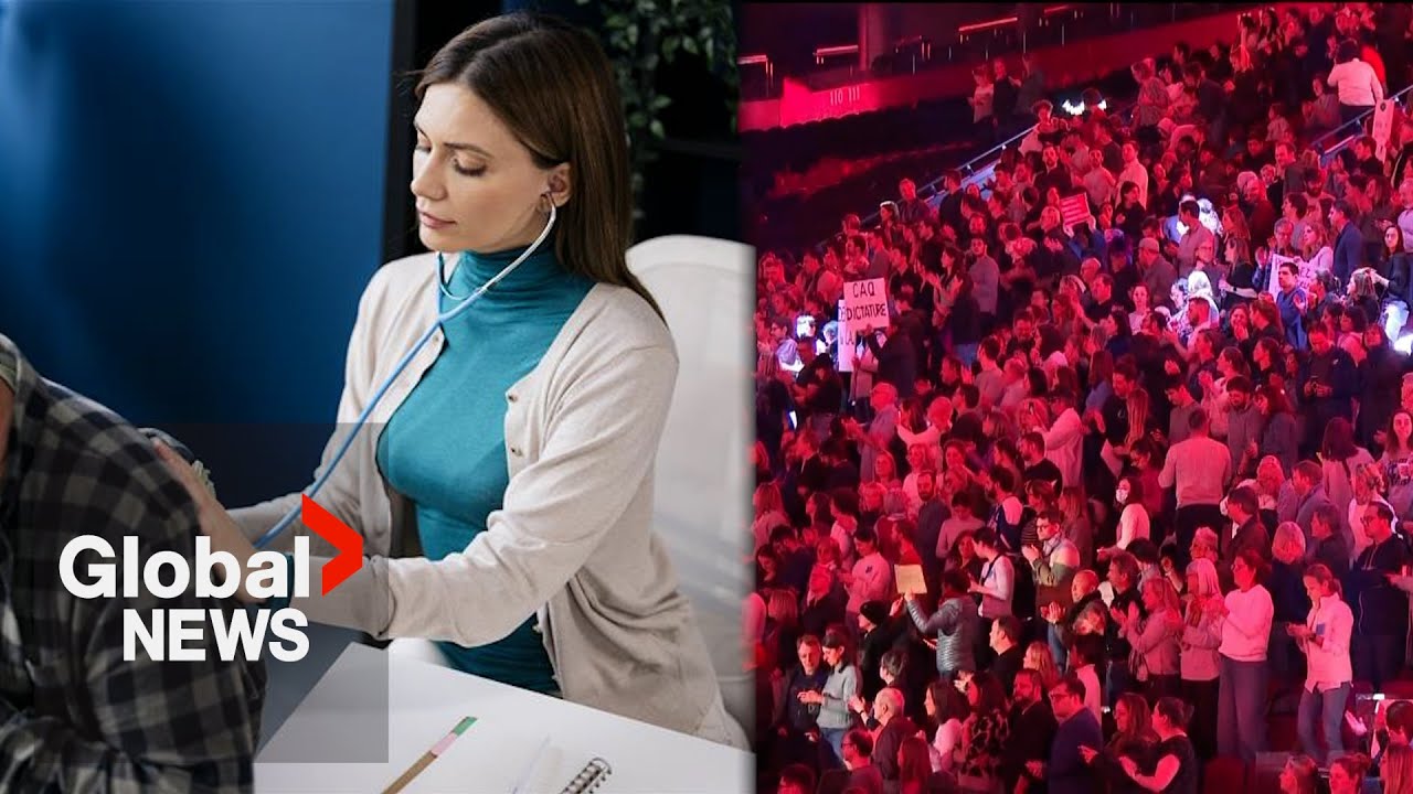 Thousands of Quebec doctors protest pay reforms at Montreal’s Bell Centre