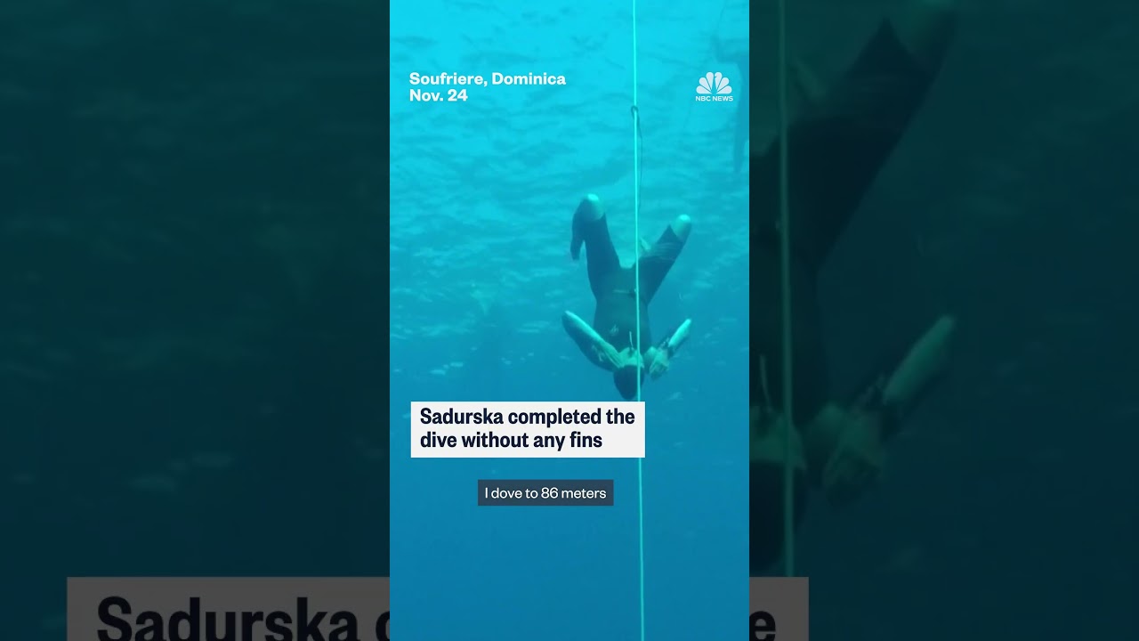 Ukrainian freediver Kateryna Sadurska sets a new world record with a 282-foot dive