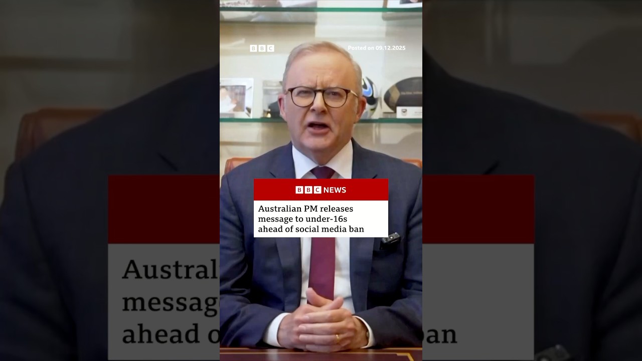 Australian PM’s message to under-16s ahead of social media ban. #Australia #BBCNews