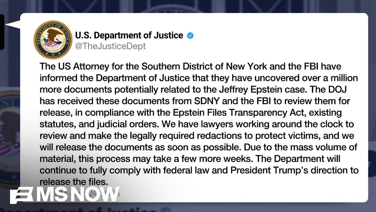 DOJ says it has uncovered ‘over a million more documents’ related to Epstein