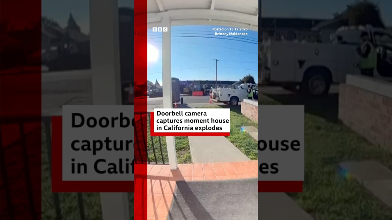 Doorbell camera captures California house explosion. #California #BBCNews