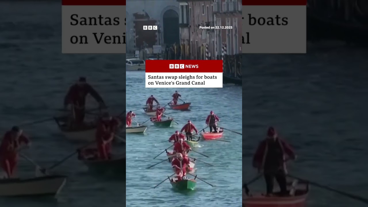 Hundreds of Santas raced along Venice’s Grand Canal. #Christmas #Italy #BBCNews