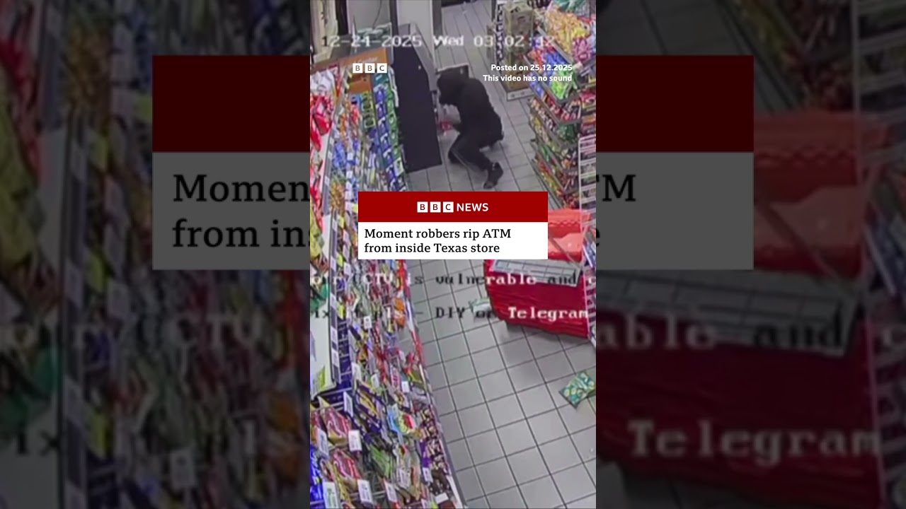Moment robbers rip ATM from inside Texas store. #Dallas #Texas #Crime #BBCNews