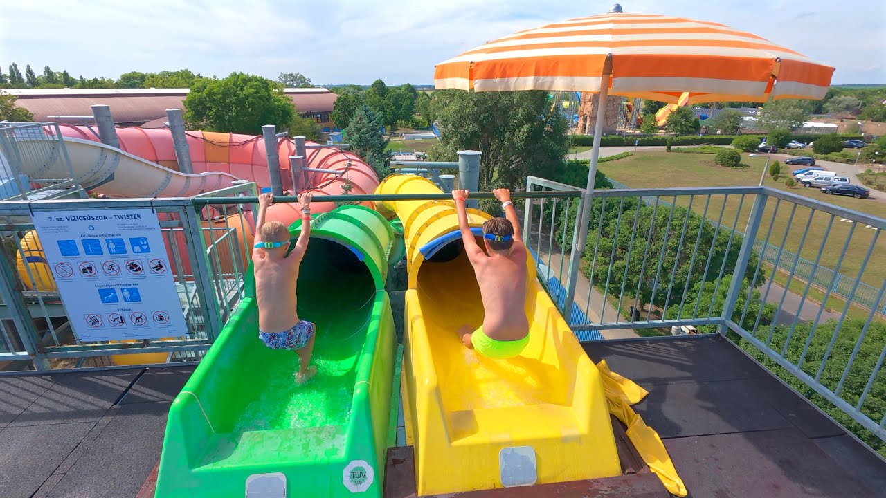 Yellow Twister Water Slide at HungaroSPA 🇭🇺
