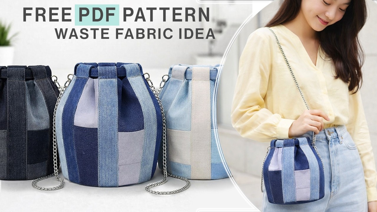 DIY bucket bag sewing from clothes scraps idea Free pattern sewing lessons