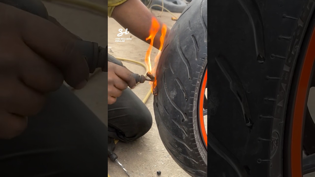 Fixing A Tire With Fire! 🔥 #fire #repairs #bikes