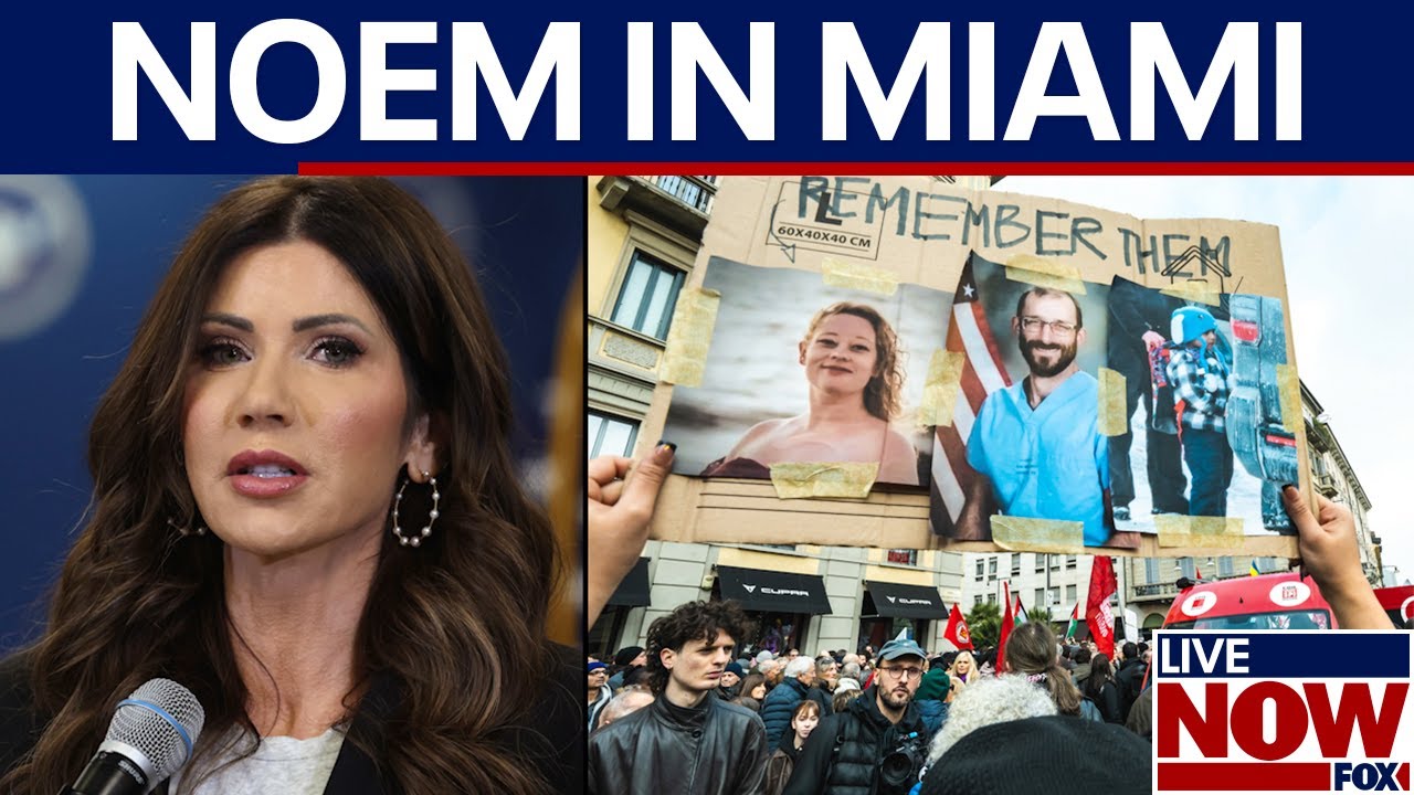 Kristi Noem speaks at Miami airport amid calls for resignation