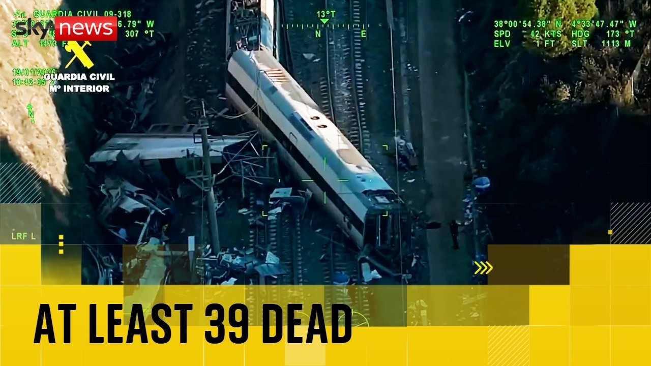 New aerial images of train derailment in Spain