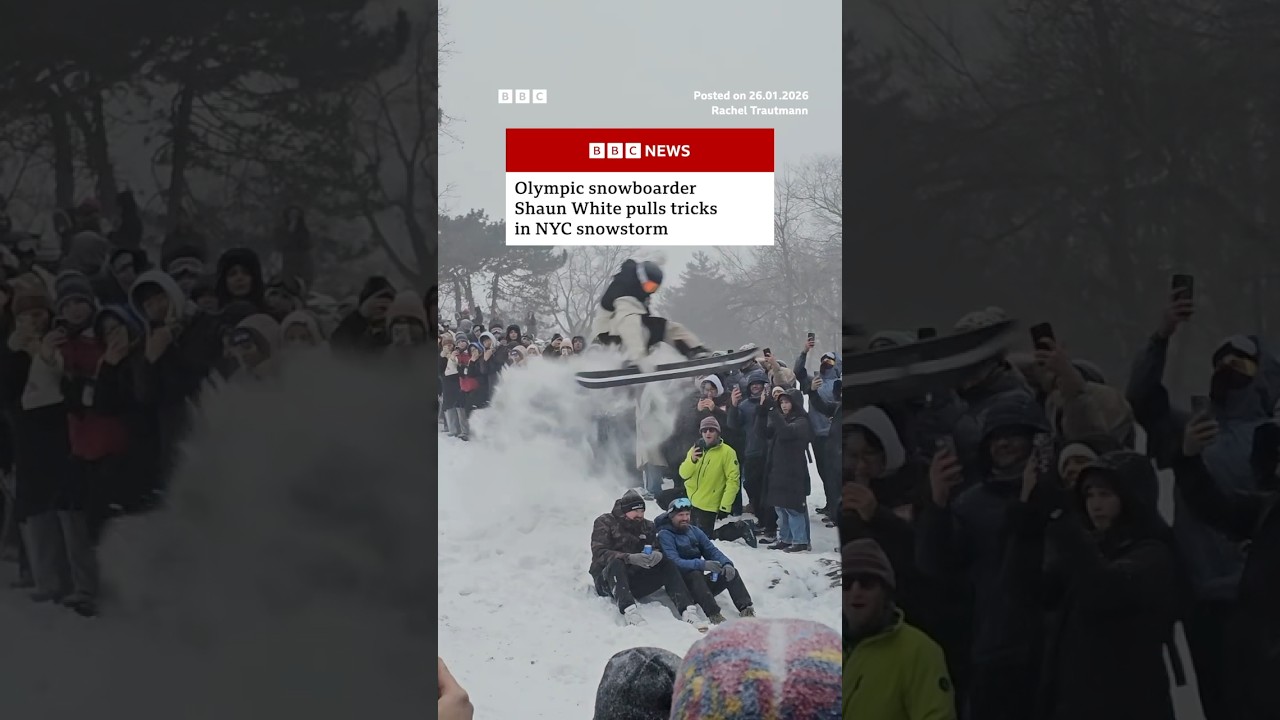 Olympic snowboarder Shaun White pulls tricks in NYC snowstorm. #BBCNews