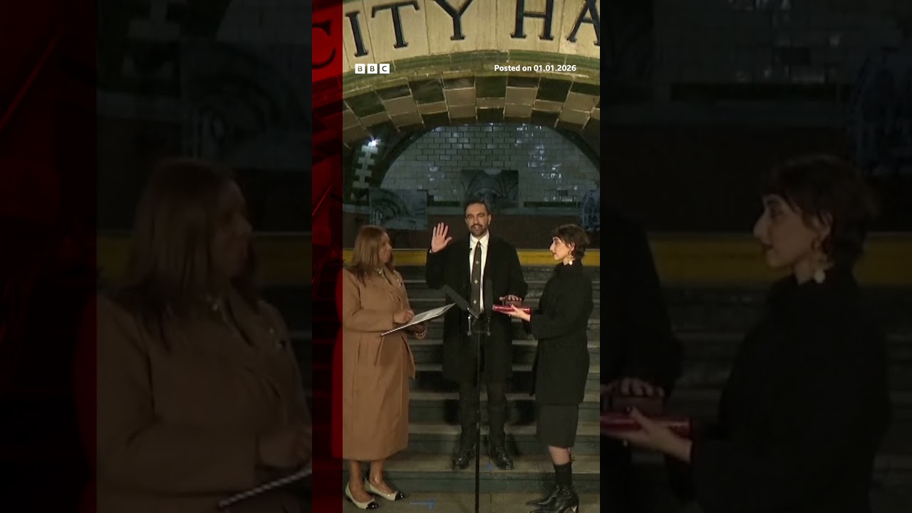 Zohran Mamdani sworn in as New York mayor. #ZohranMamdani #NewYork #BBCNews